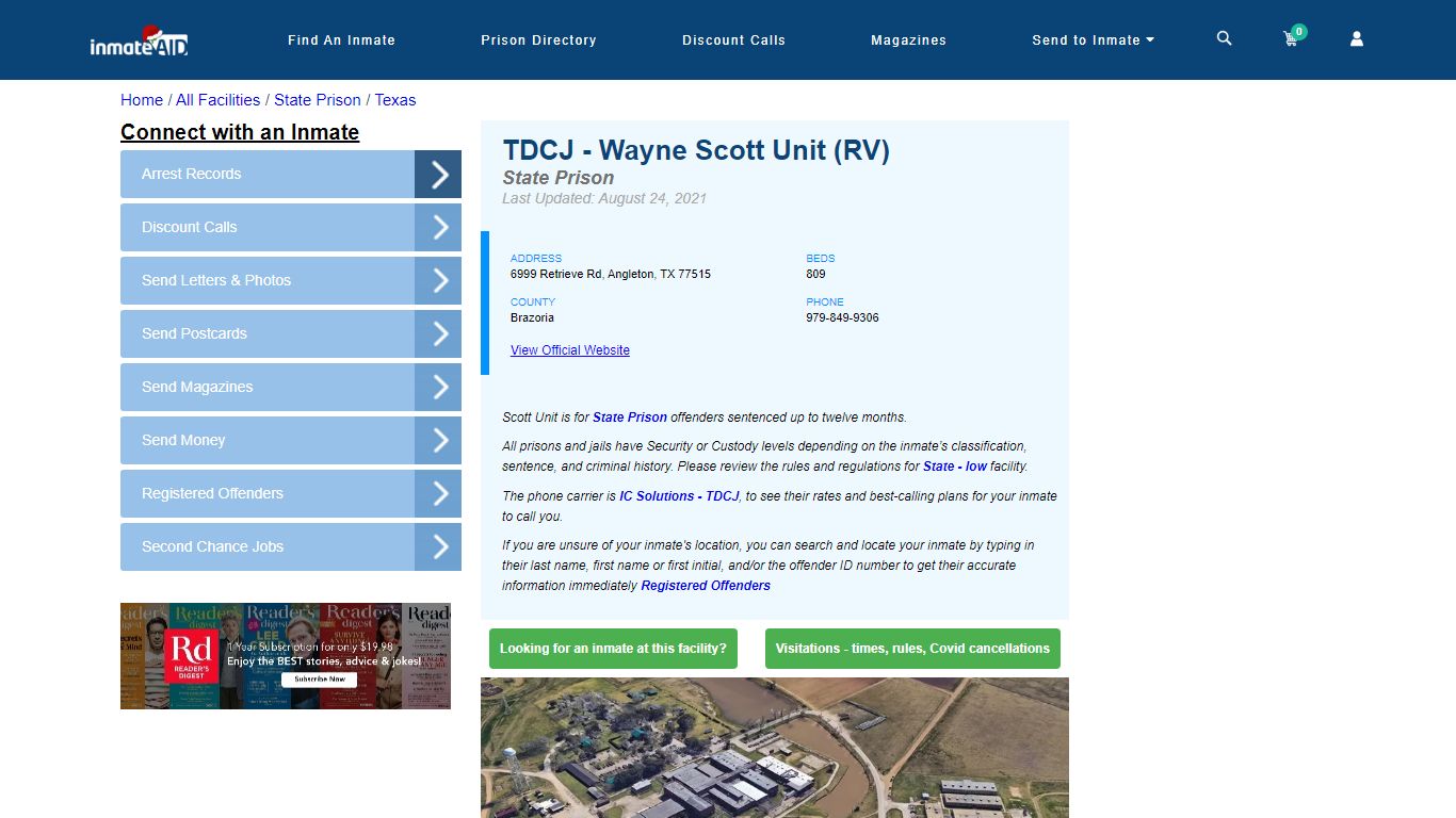 TDCJ - Wayne Scott Unit (RV) & Inmate Search - Angleton, TX